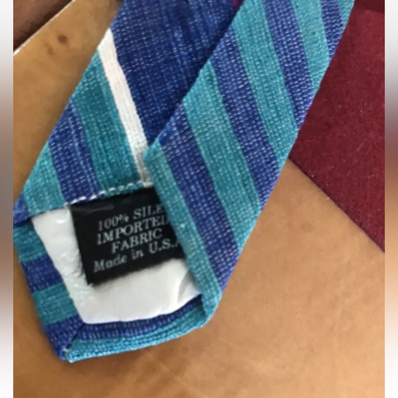 Brooks Brothers SPRING SUMMER Silk Neck TIE Yellow Coral Aqua  Striped, 59” Long - Picture 5 of 8